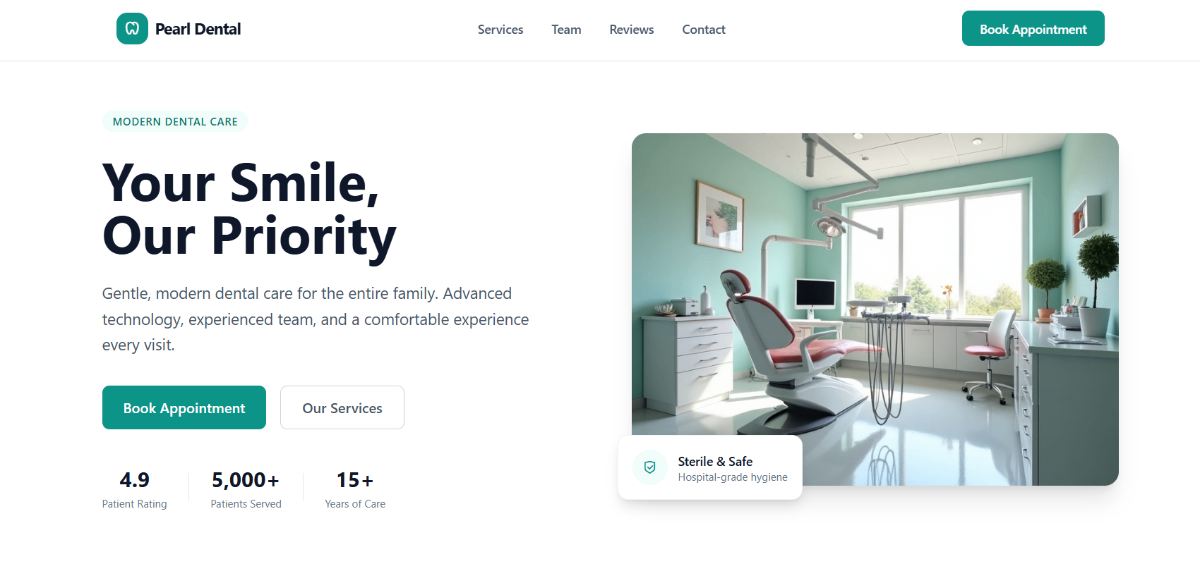 Pearl Dental — professional dentists business website showcase