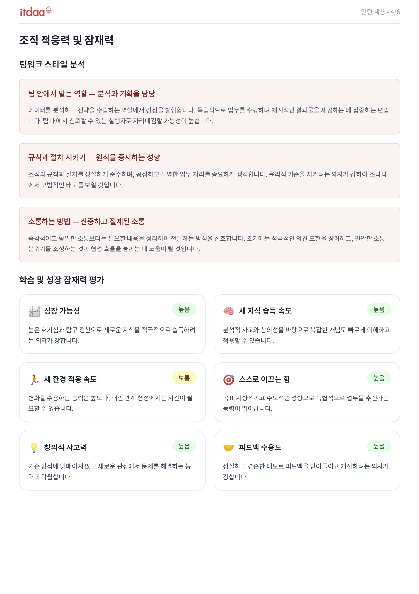 조직 적응력 및 잠재력 리포트