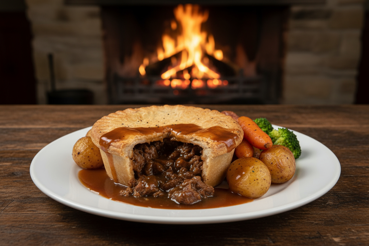 Beef in Red Wine with Horseradish Pub Pie
