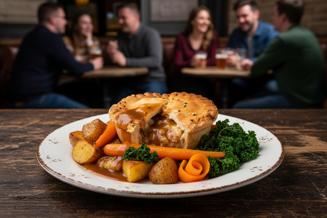 Roast Root Vegetables with Halloumi Pub Pie (Vegetarian)