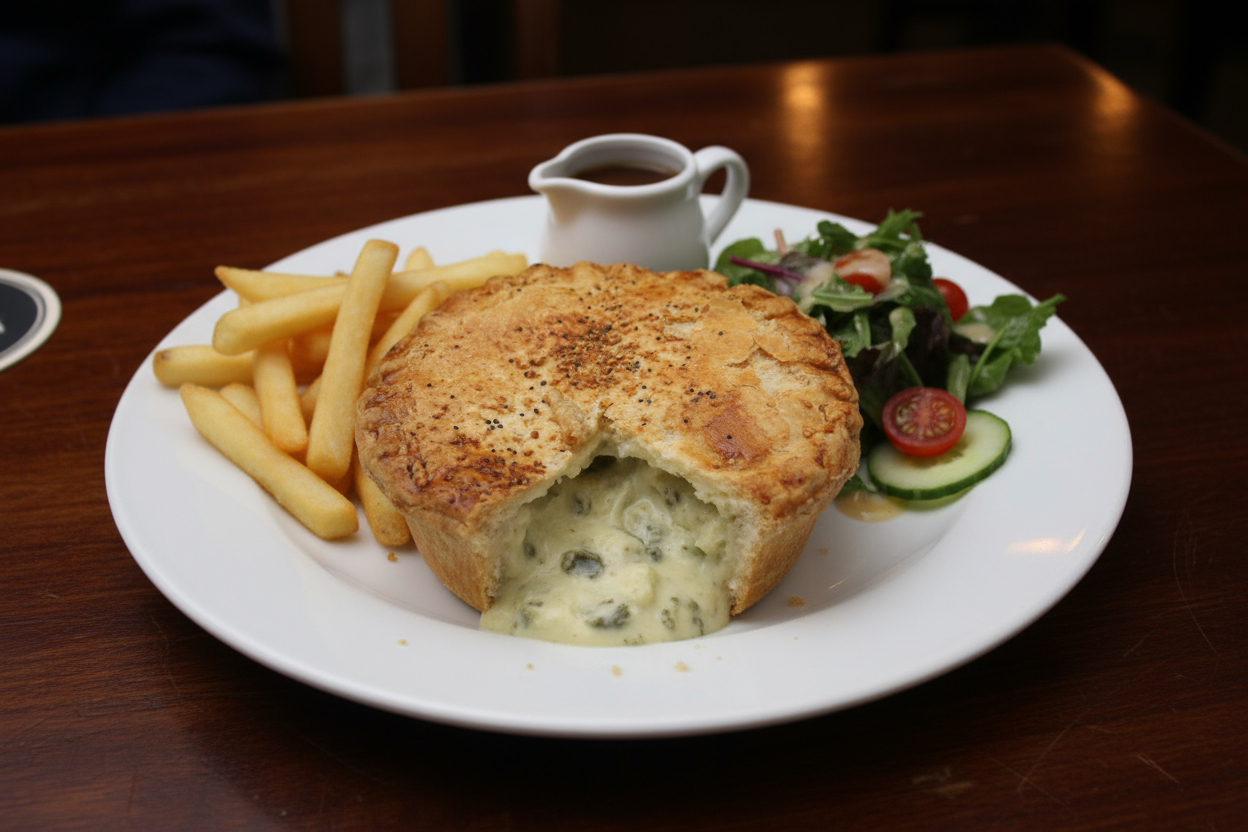 Mature Cheddar Cheese, Leek and Potato Pub Pie (Vegetarian)