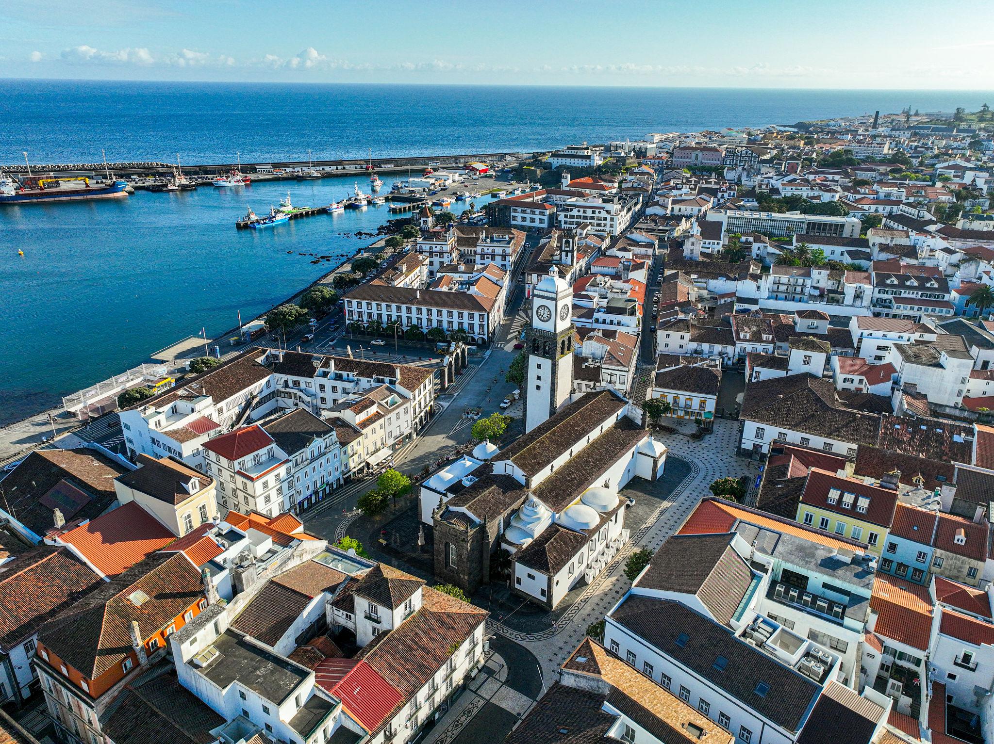 Aerial view of Ponta Delgada, capital of São Miguel, Azores