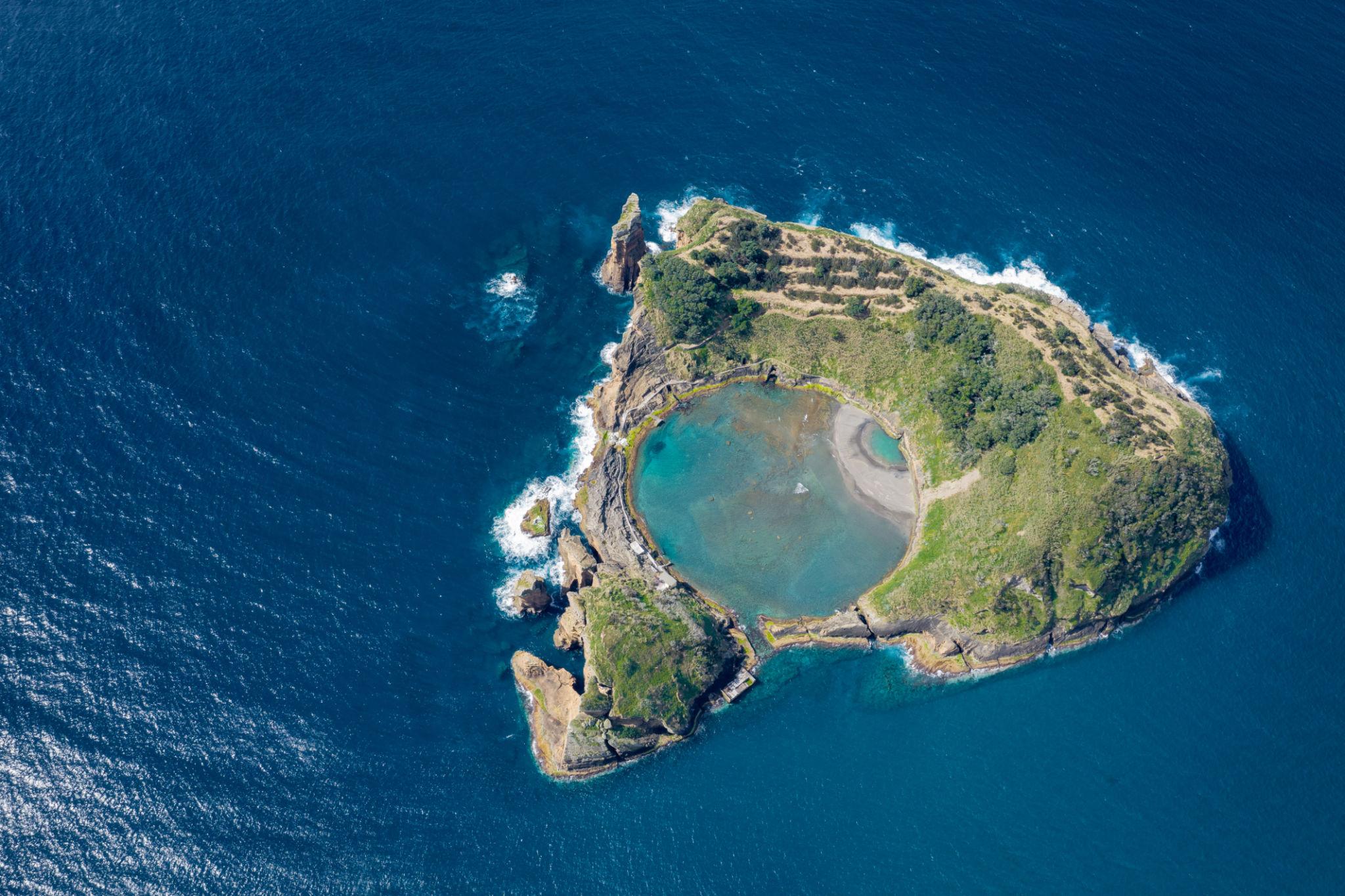 Vila Franca do Campo from above — south coast São Miguel