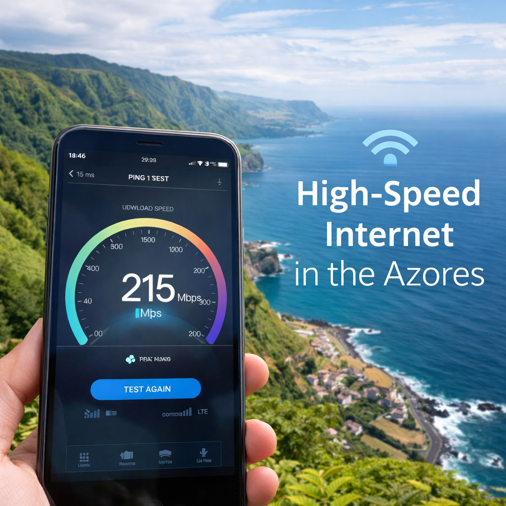 Laptop with fast internet connection in a modern apartment on São Miguel, Azores