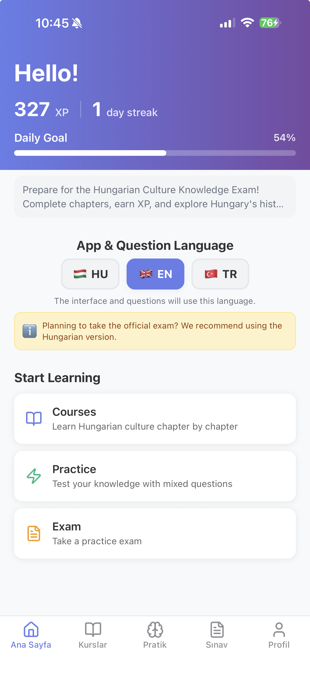 Hungarian Culture Exam alkalmazás képernyőkép