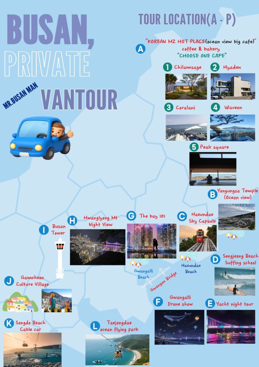 Busan Private Van Tour Location Map A to L