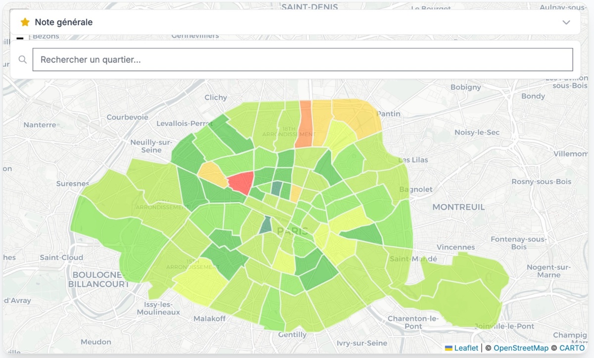 Carte interactive CityRate - Évaluation des quartiers parisiens