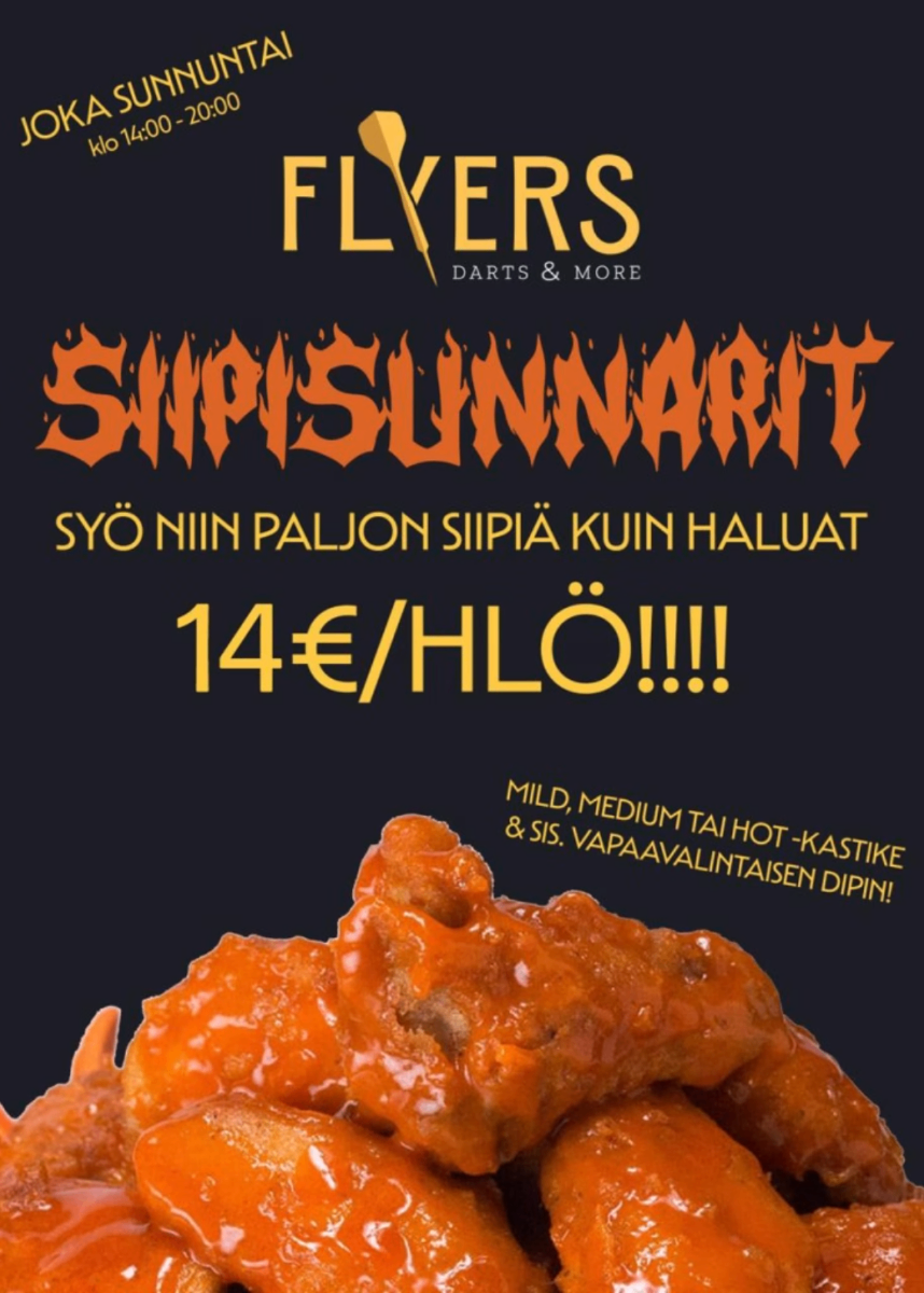 Siipisunnuntai Tampere - All You Can Eat siivet Flyers Siipisunnuntai - rajattomat kanansiivet neljällä makuvaihtoehdolla