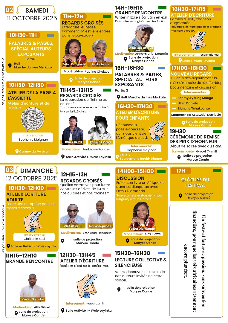 Programme détaillé du Festival des Littératures Africaines 2025 - Partie 2