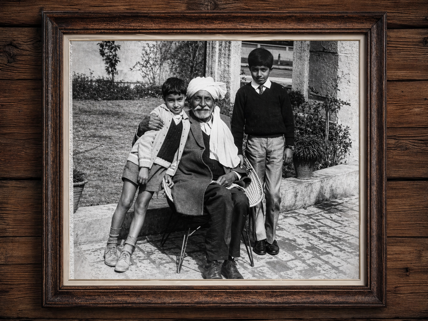 Mian Ghulam Rasool with his grandsons Salman (left) and Sohail (right)