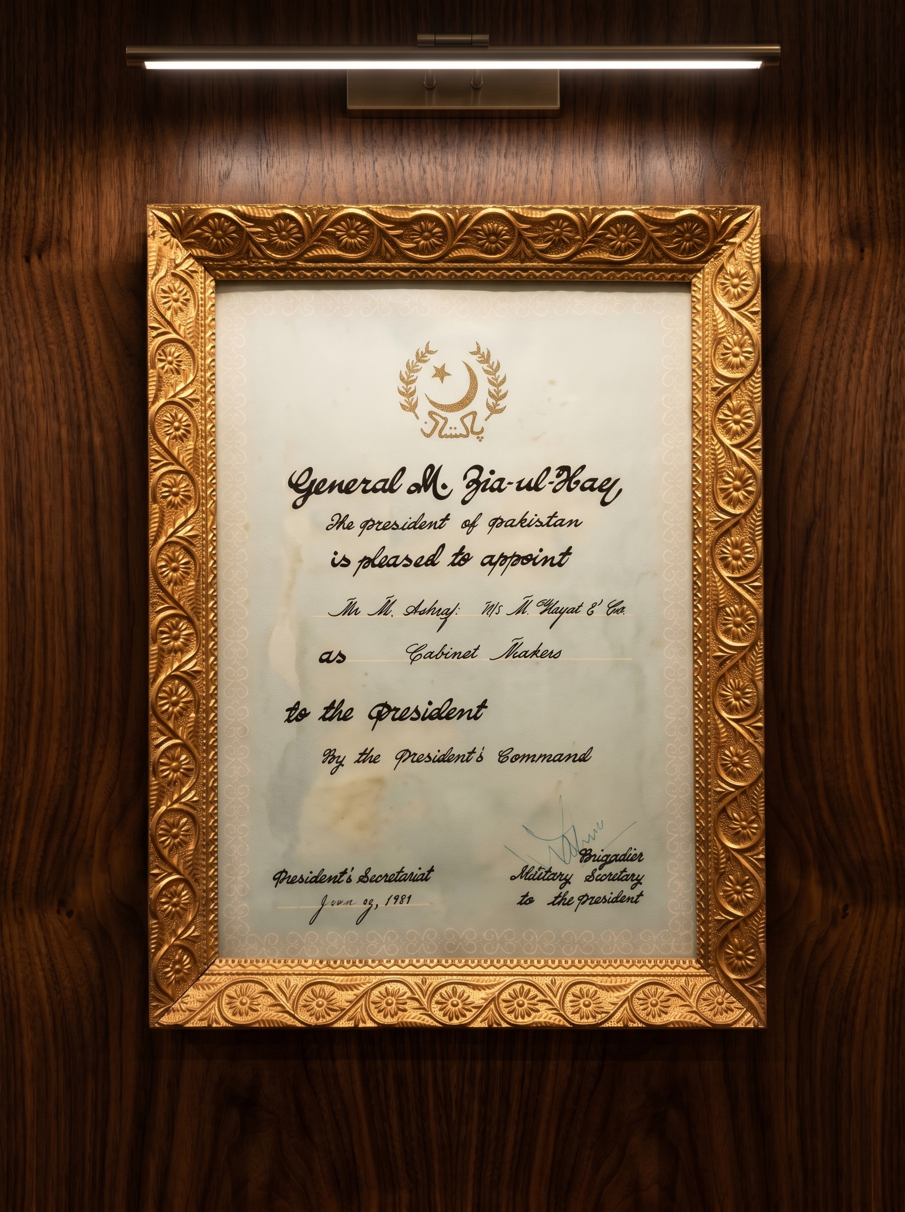 Official Cabinet Makers to the President of Pakistan