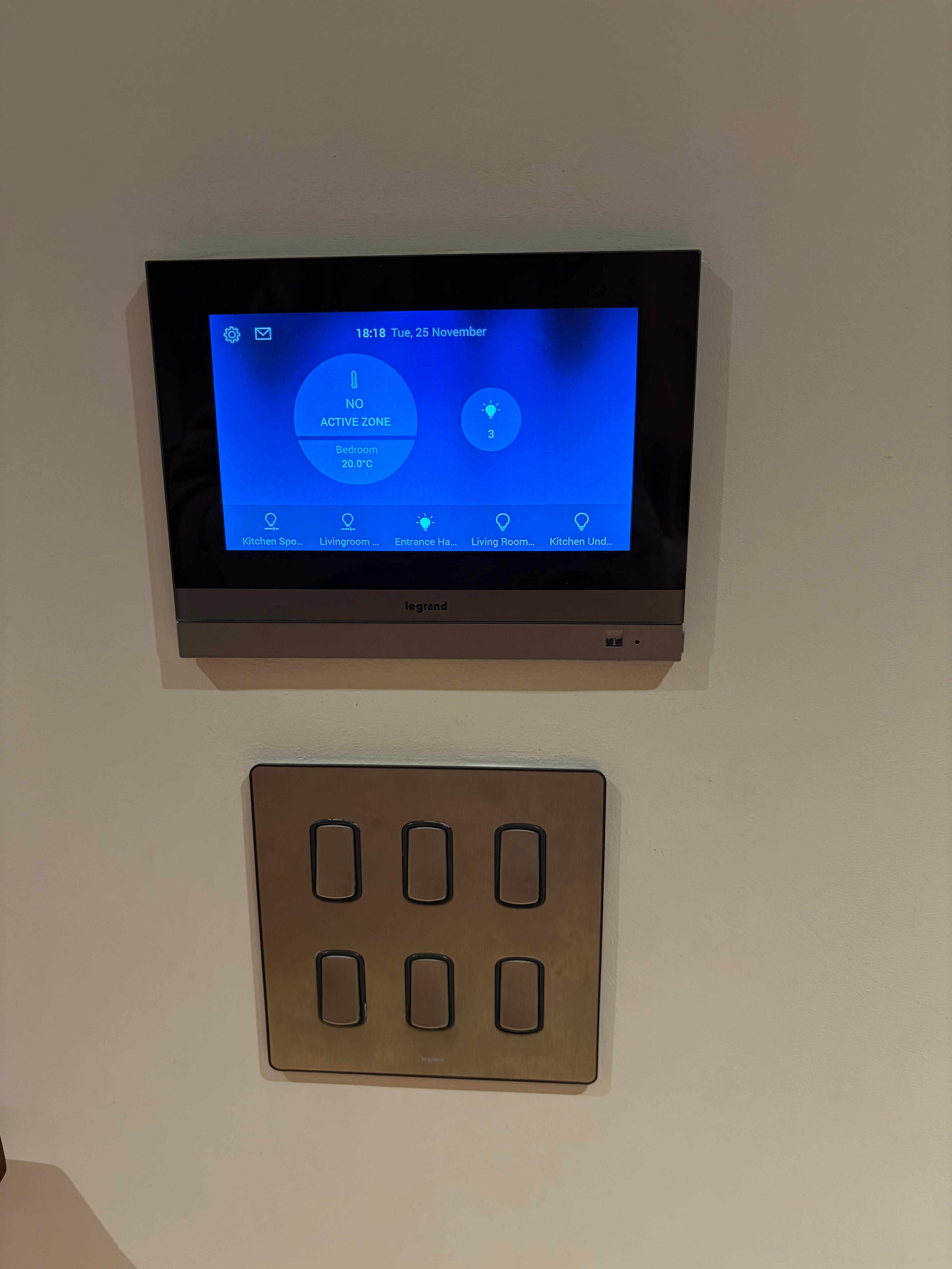 Legrand MyHome KNX automation touchscreen in a luxury London apartment