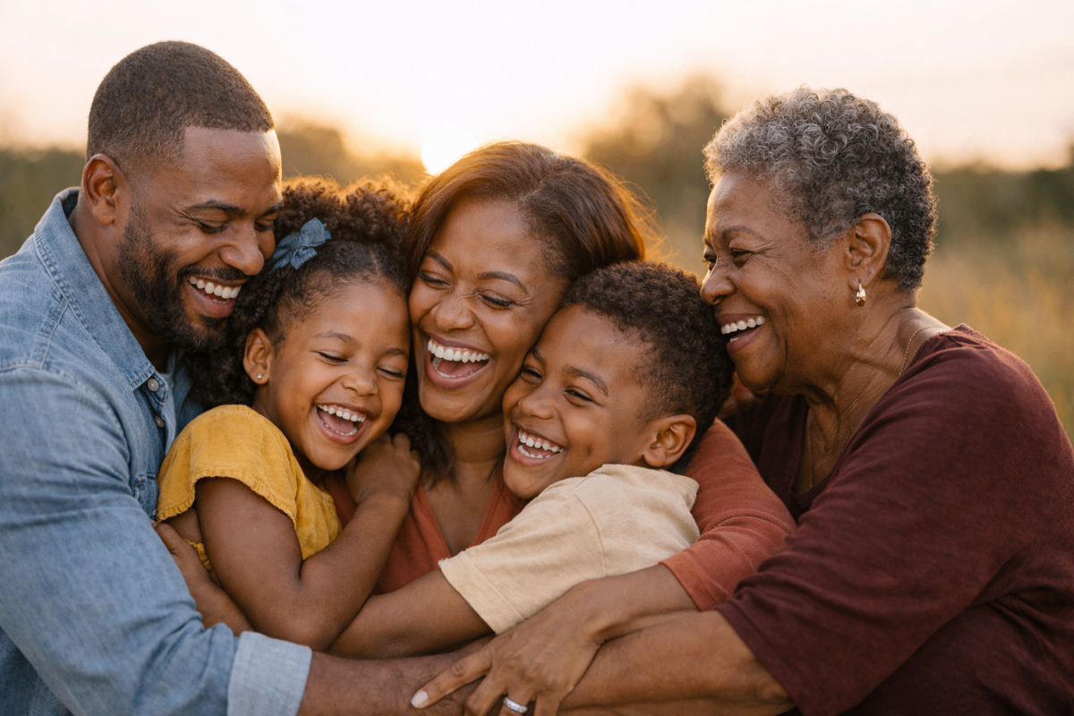 Celebrating life together - Multi-generational family gathering in warm outdoor setting