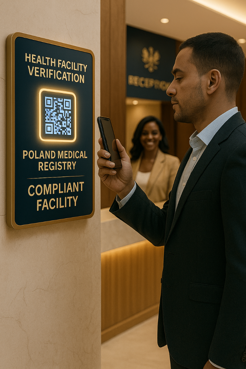 Poland Medical Registry Facility Verification - Professional scanning QR code for health facility compliance verification