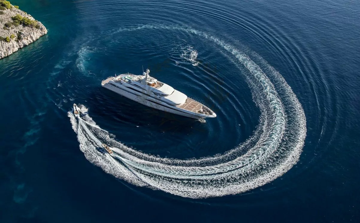 Superyacht at golden hour