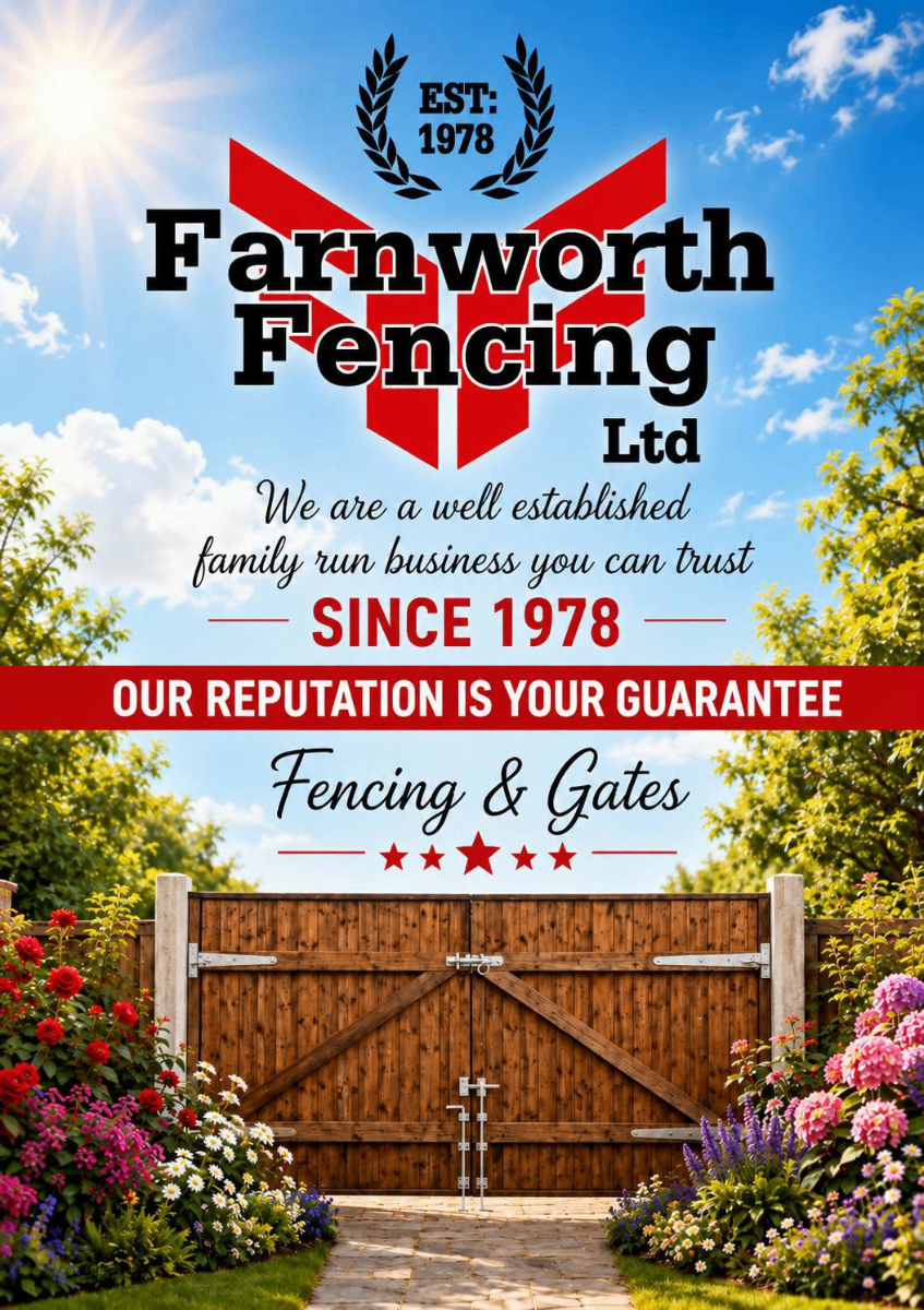 Farnworth Fencing promotional flyer - our reputation is your guarantee