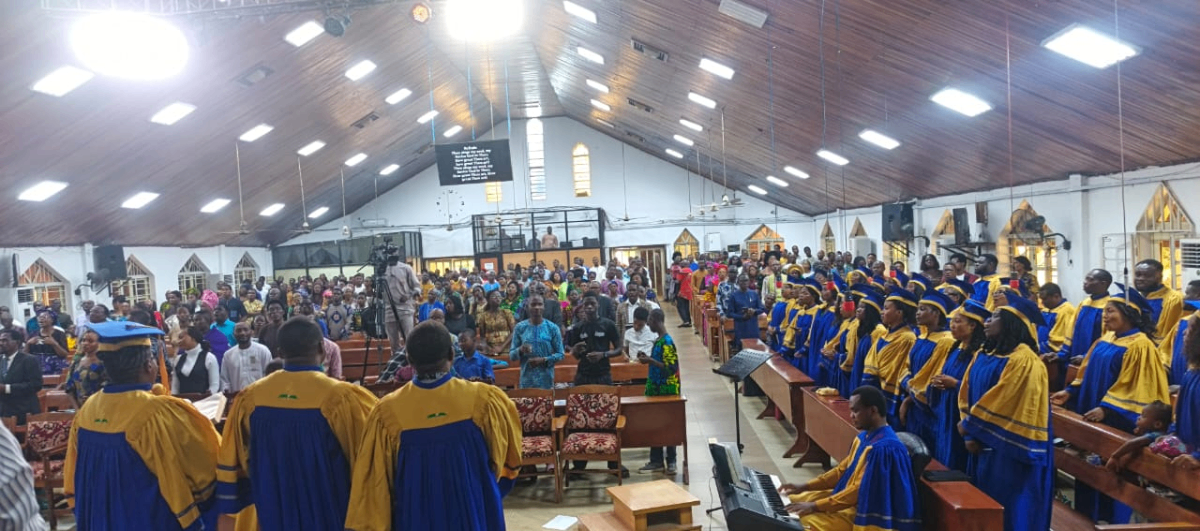 Congregation studying the Bible together during Sabbath worship at Pioneer Seventh-day Adventist Church Babcock University Ilisan-Remo
