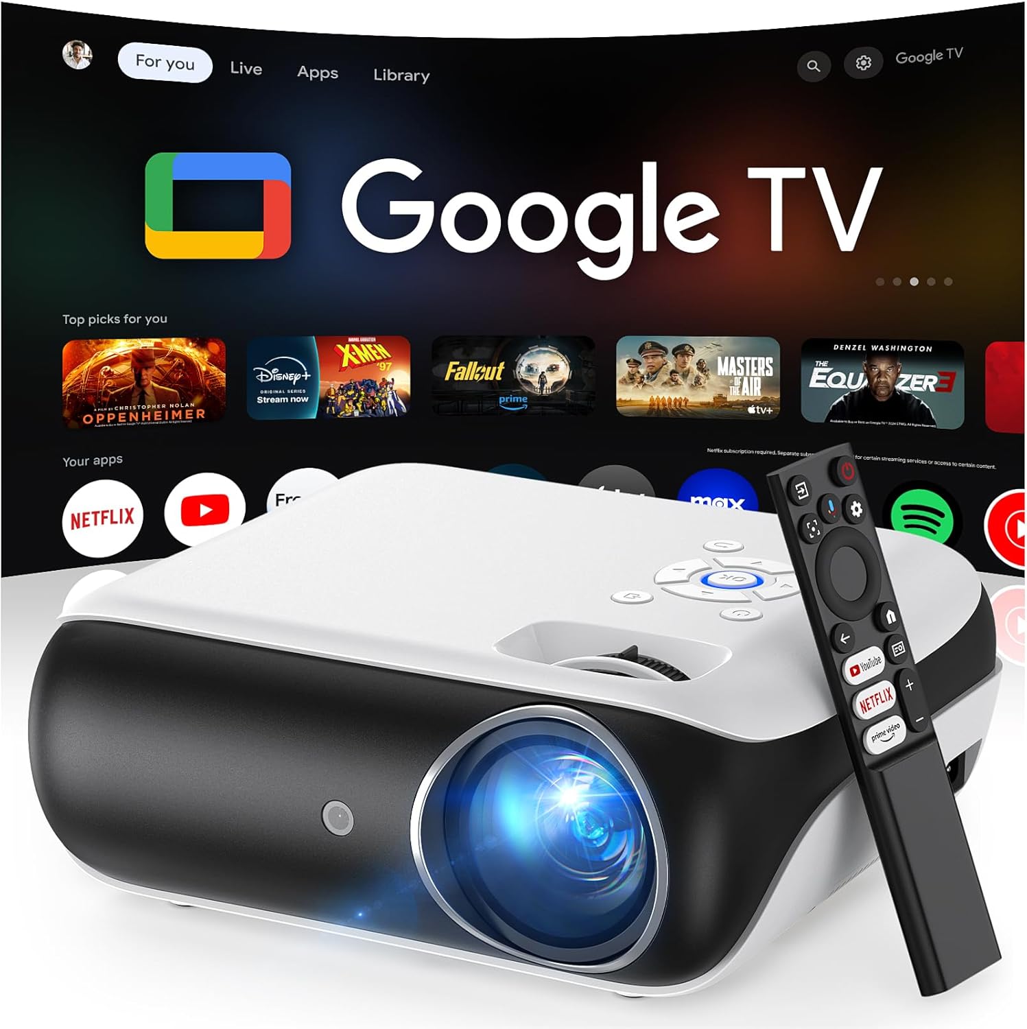Official Licensed Google TV Smart Projector, HAPPRUN 4K UHD Home Theater with Dolby Sound