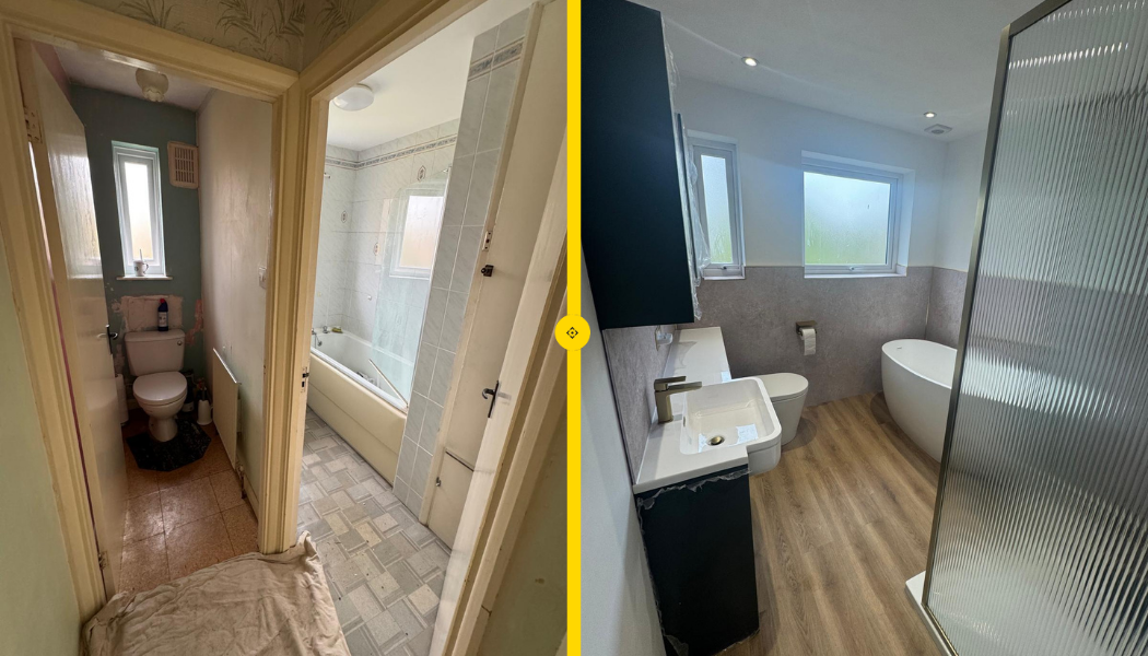 Completed modern family bathroom in Goring with freestanding bath