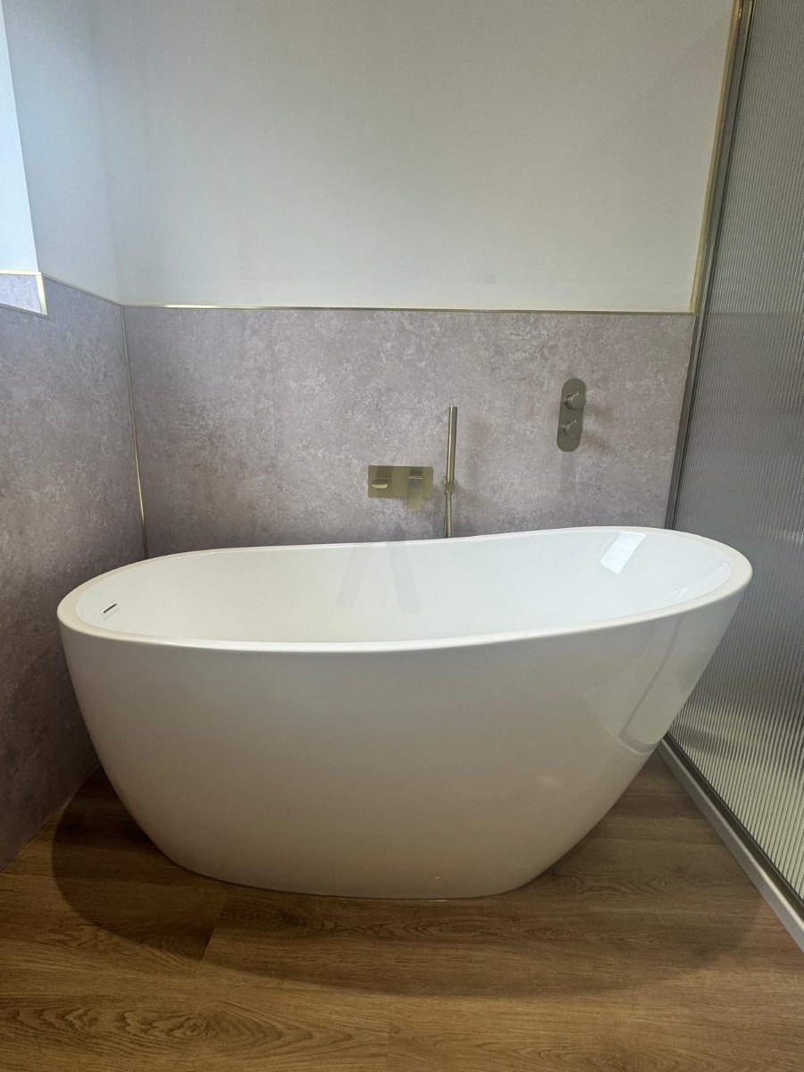 Freestanding bath centrepiece in completed Goring bathroom