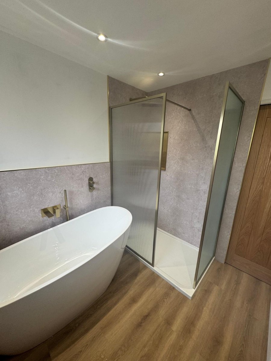 Finished modern family bathroom in Goring with premium fixtures