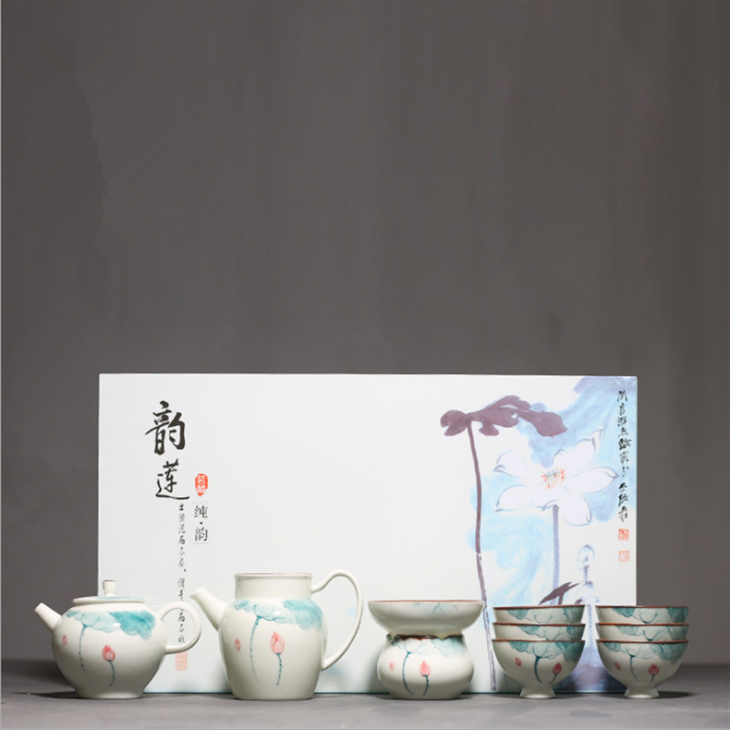 Bộ Ấm Chén Sứ Liên Hoa Vẽ Tay