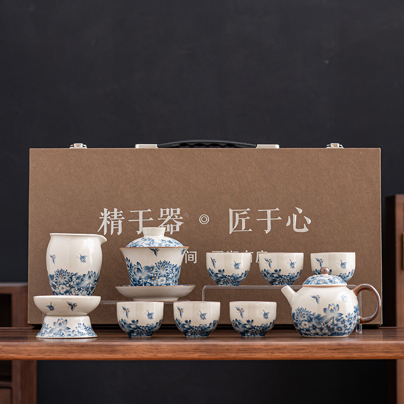 Bộ Ấm Chén Sứ Nhữ Diêu Kim Vạn Hoa