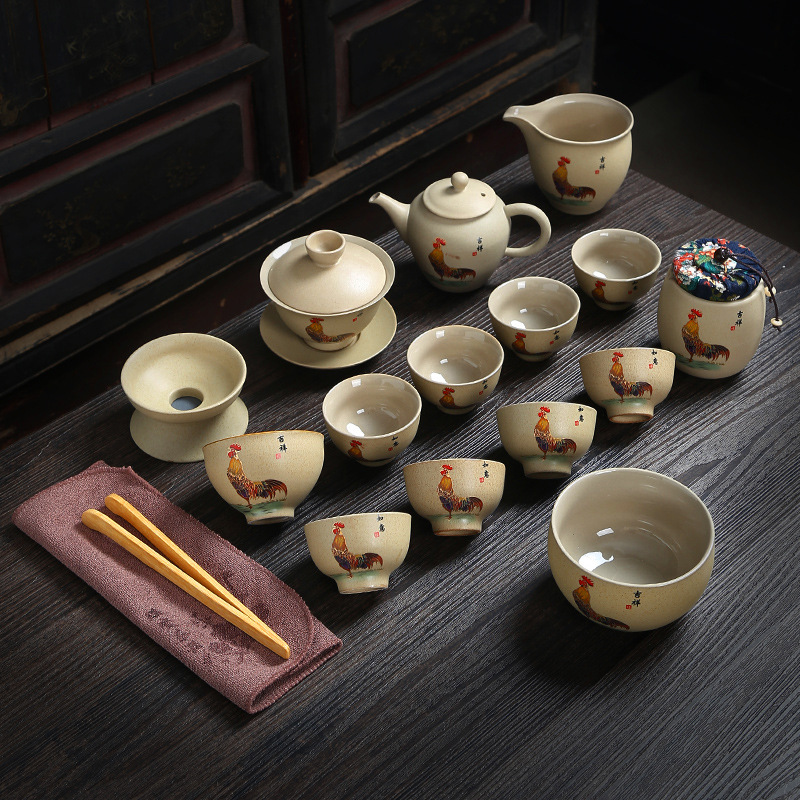 Bộ Ấm Chén Gốm Con Gà