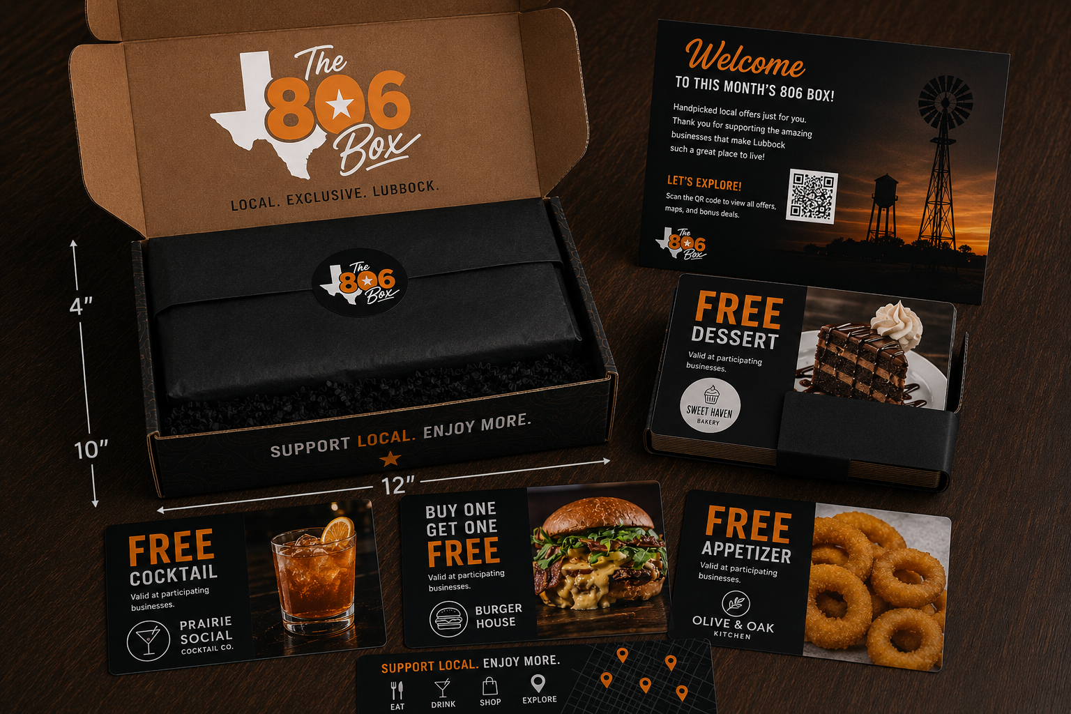 The 806 Box with gift cards and coupons inside