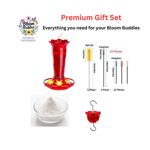 Bloom Buddies Complete Hummingbird Care Kit /  - 1-Feeder,  2 Packs-Flight Fuel, 1-Ant Moat and 1 Set-Cleaning Brushes  FREE SHIPPING INCLUDED!               GREAT GIFT IDEA!    and Special Surprise!