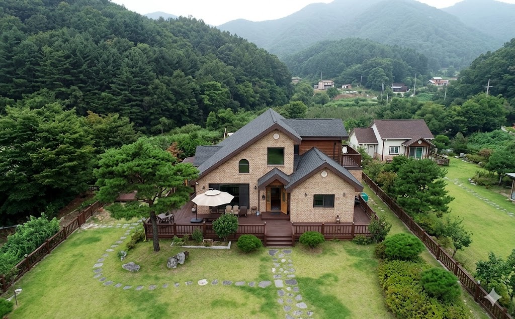 전원주택 정원 드론 촬영