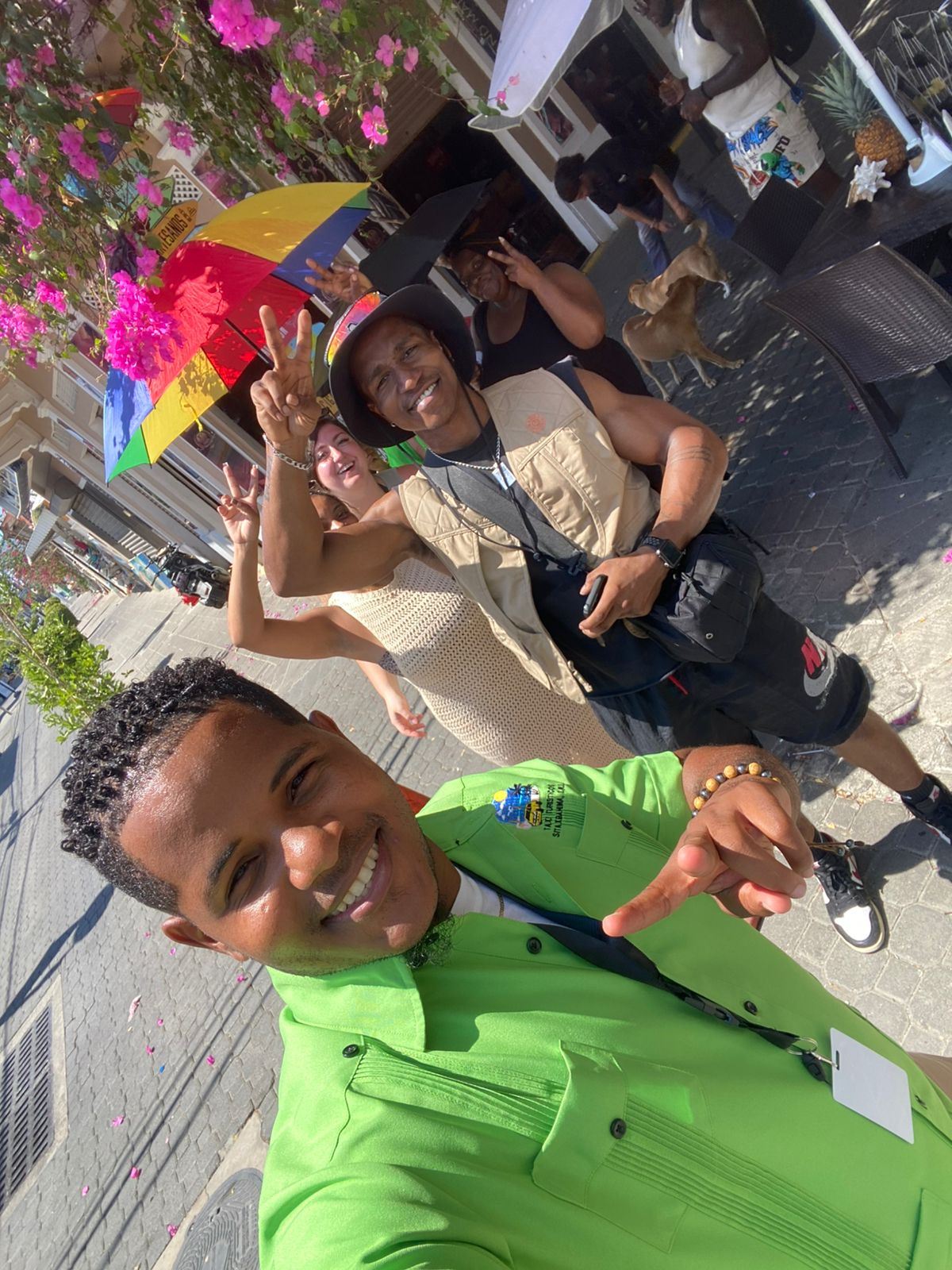 Happy travelers at beach