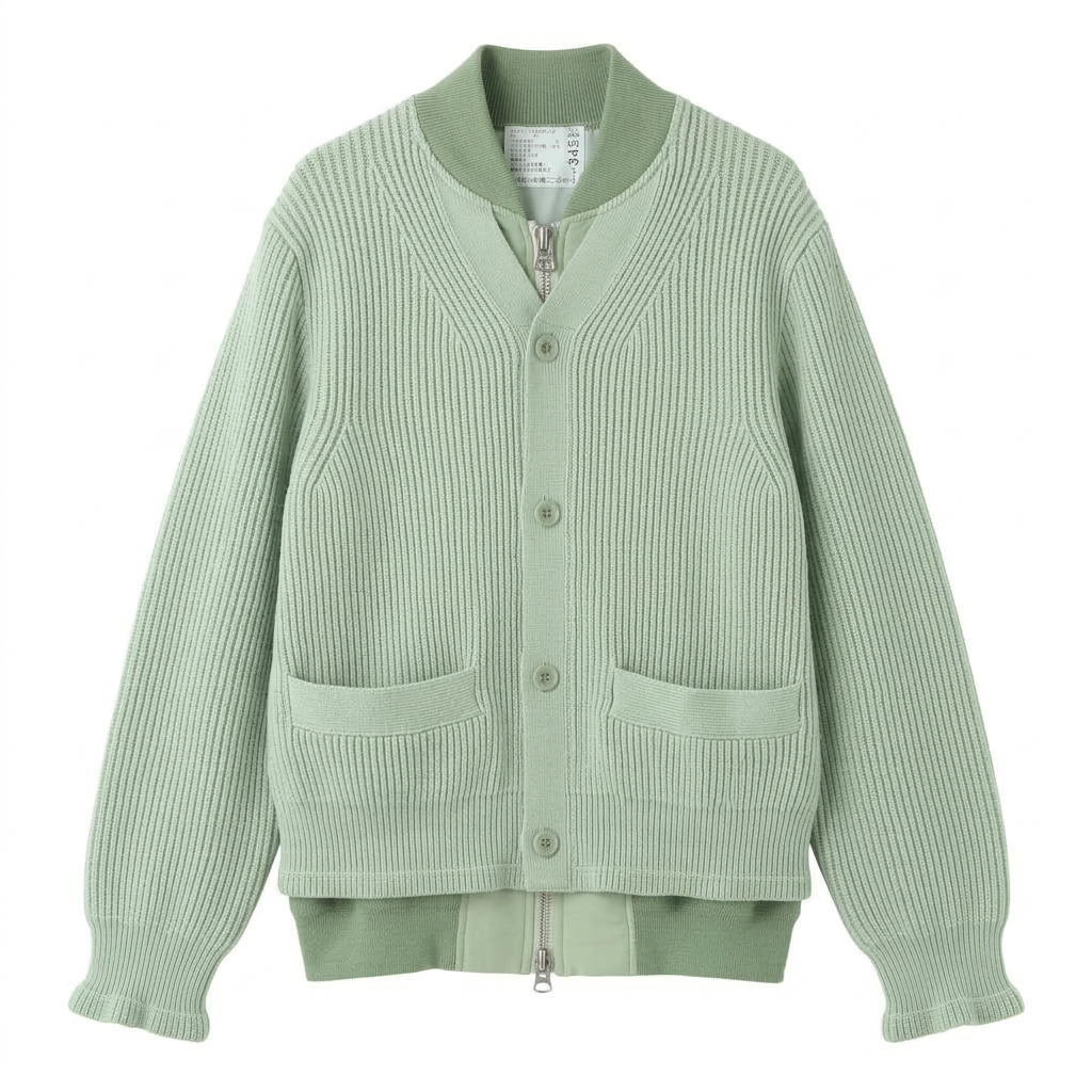 sacai / サカイ ナイロンツイル ニット ドッキング ボンバージャケット グリーン メンズ