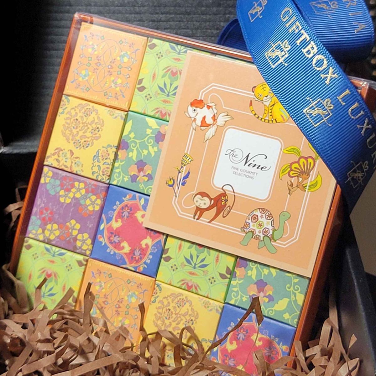 Black box Okura Nougat collection with UV-branded packaging - bespoke corporate gifting confection for SMB brand diplomacy