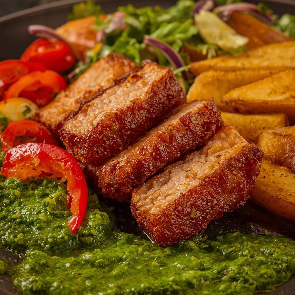 Chicharrón con Papa Asada y Ensalada