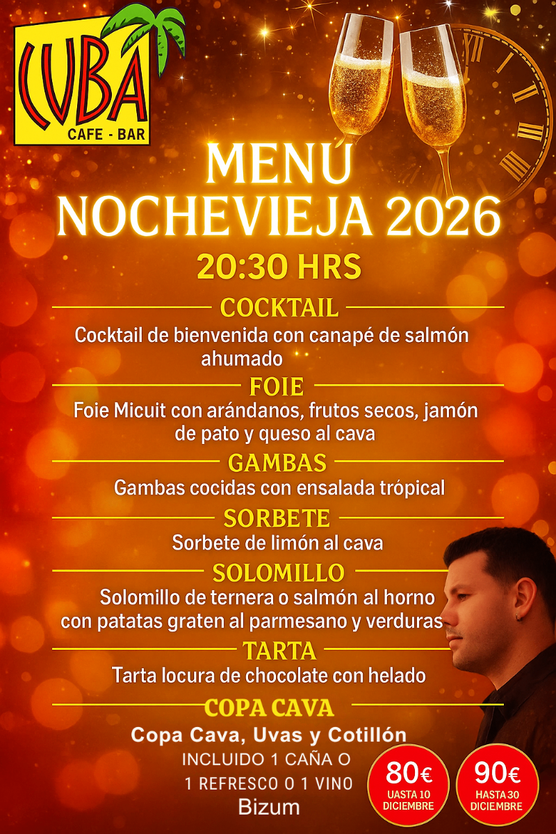 Menú Nochevieja 2026 Cuba Bar Albir