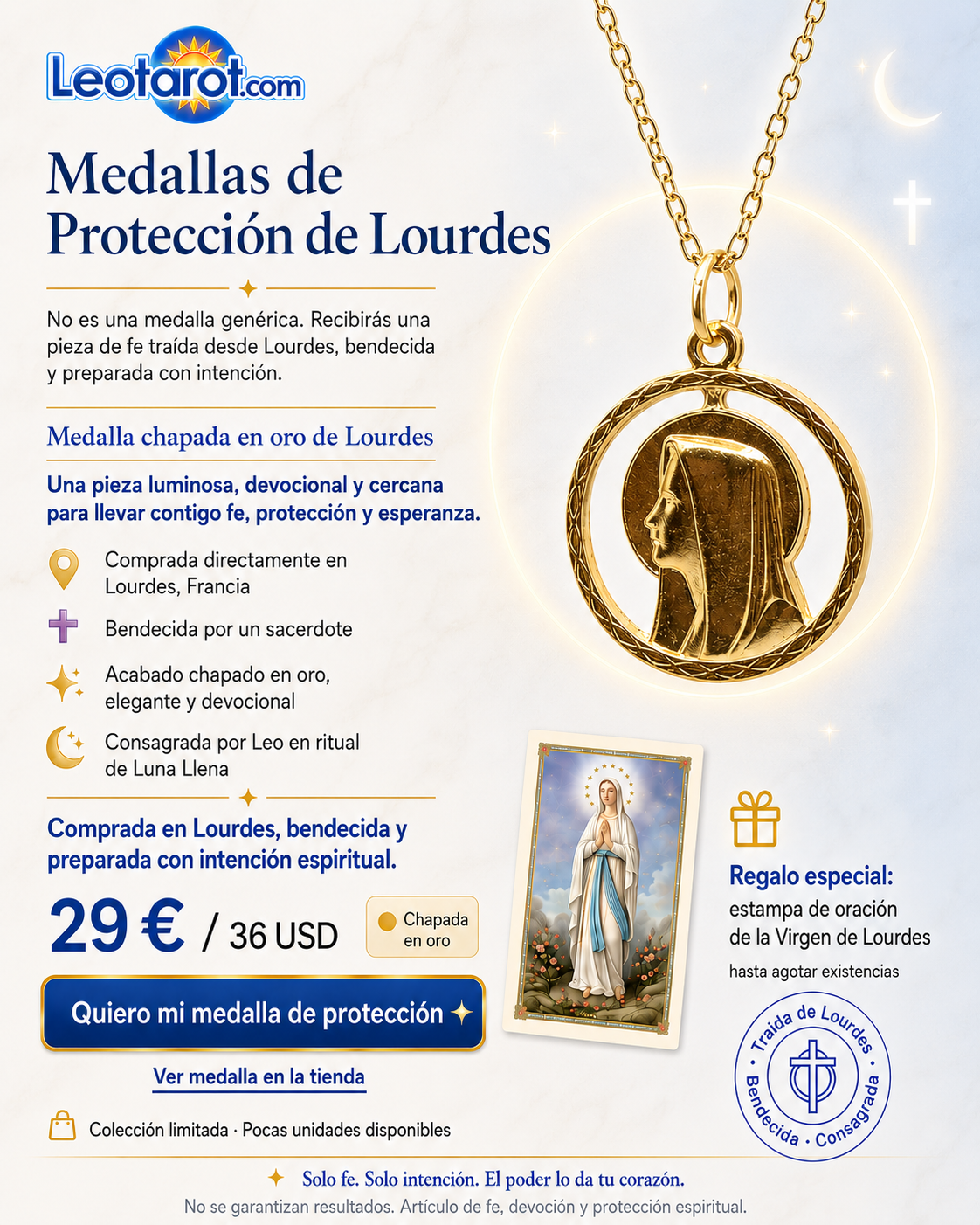 Medalla chapada oro Lourdes — imagen 1
