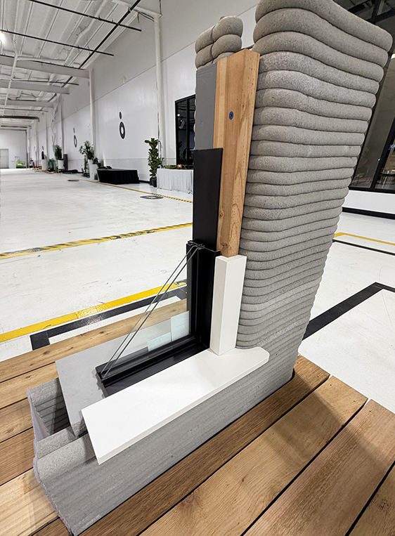 3D printed concrete wall section with window frame detail