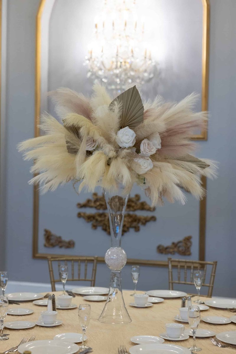 Pampas on Hourglass Vase