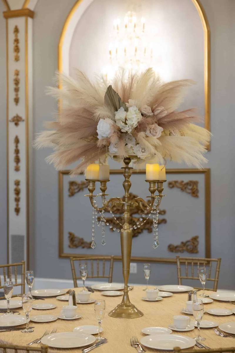 Pampas on Gold Candelabra