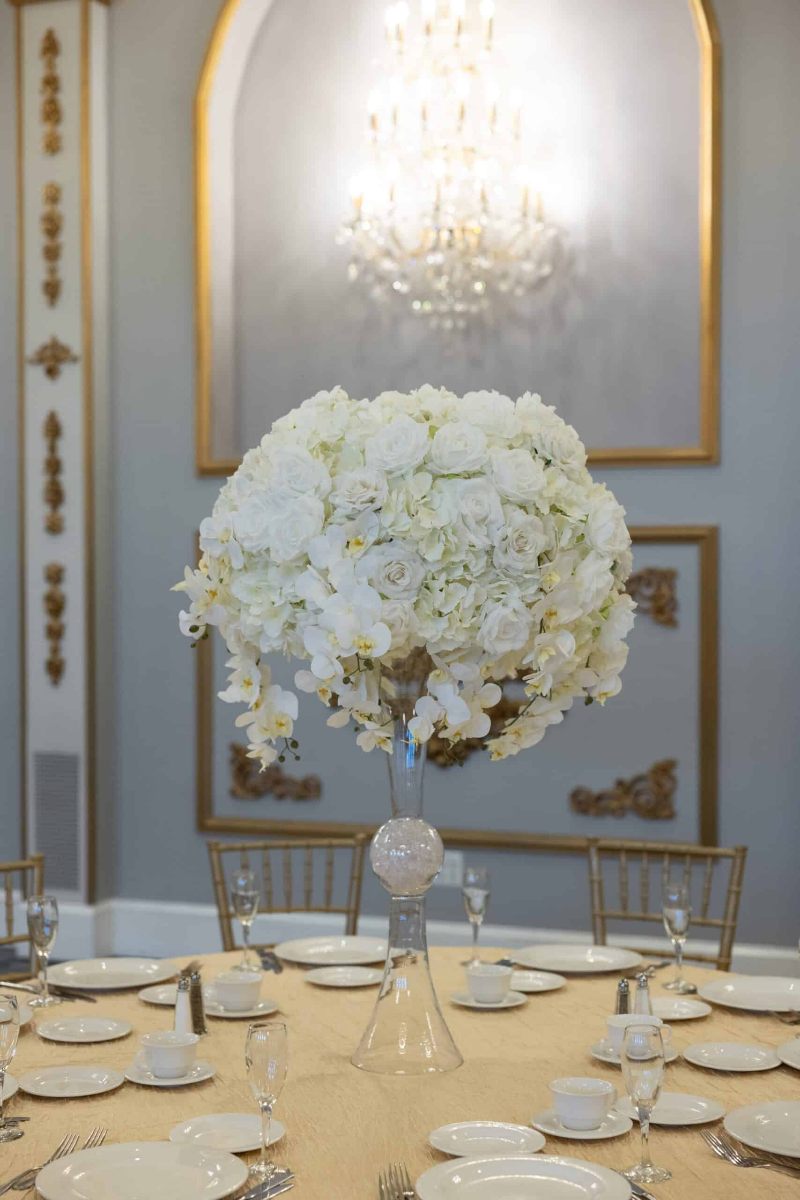 Cascade Centerpiece on Hourglass Vase