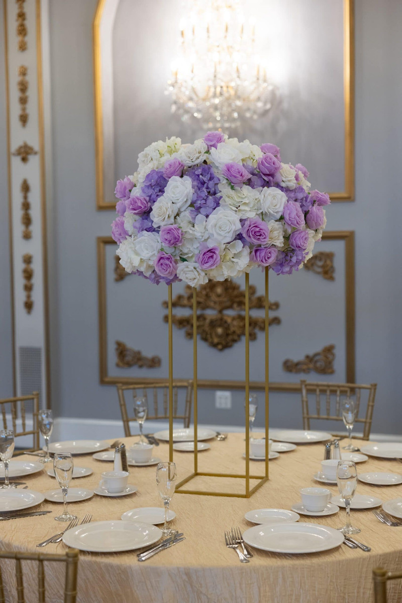 White and Lavender Hydrangea and Rose
