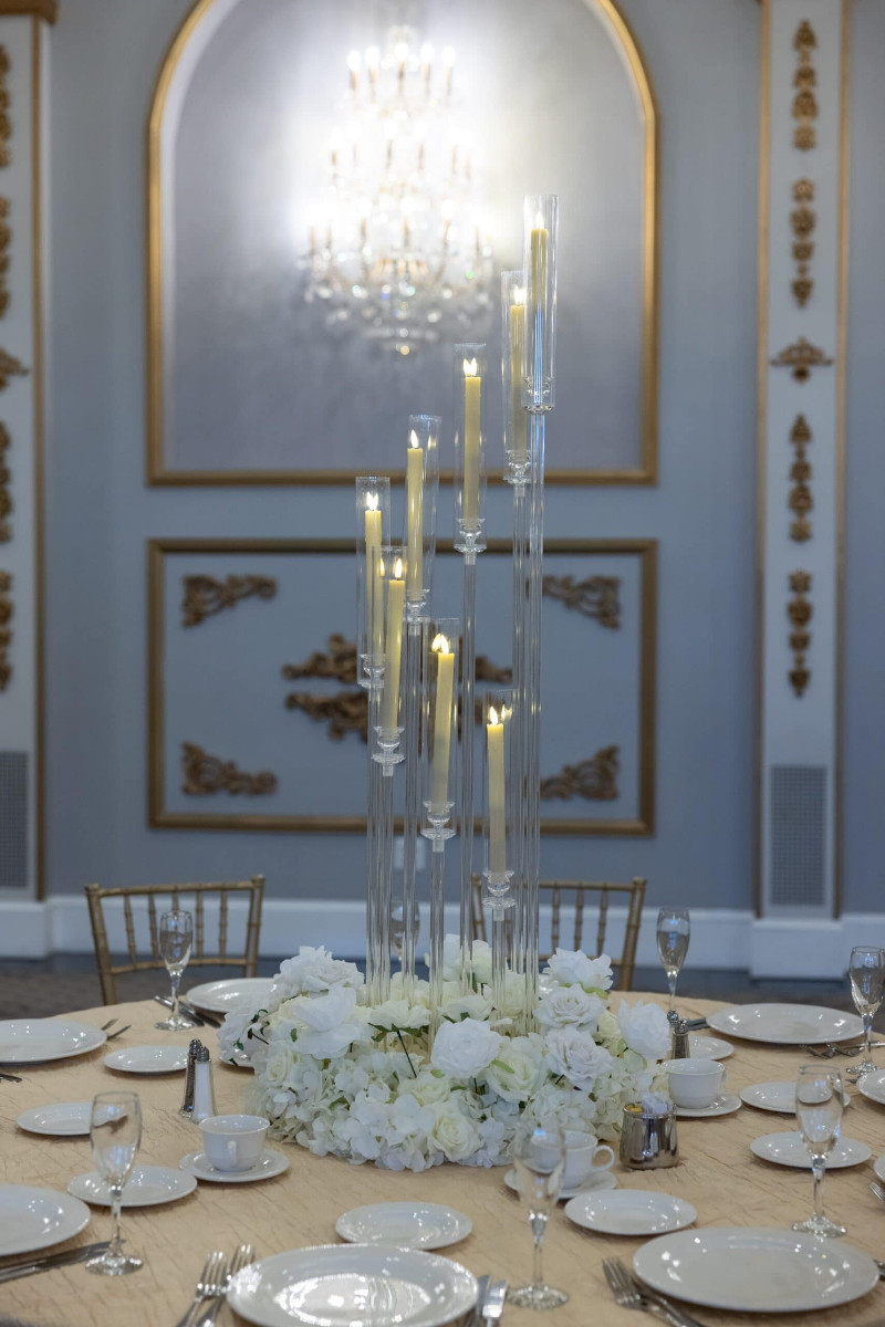 Ghost Spiral Candelabra with Floral Wreath