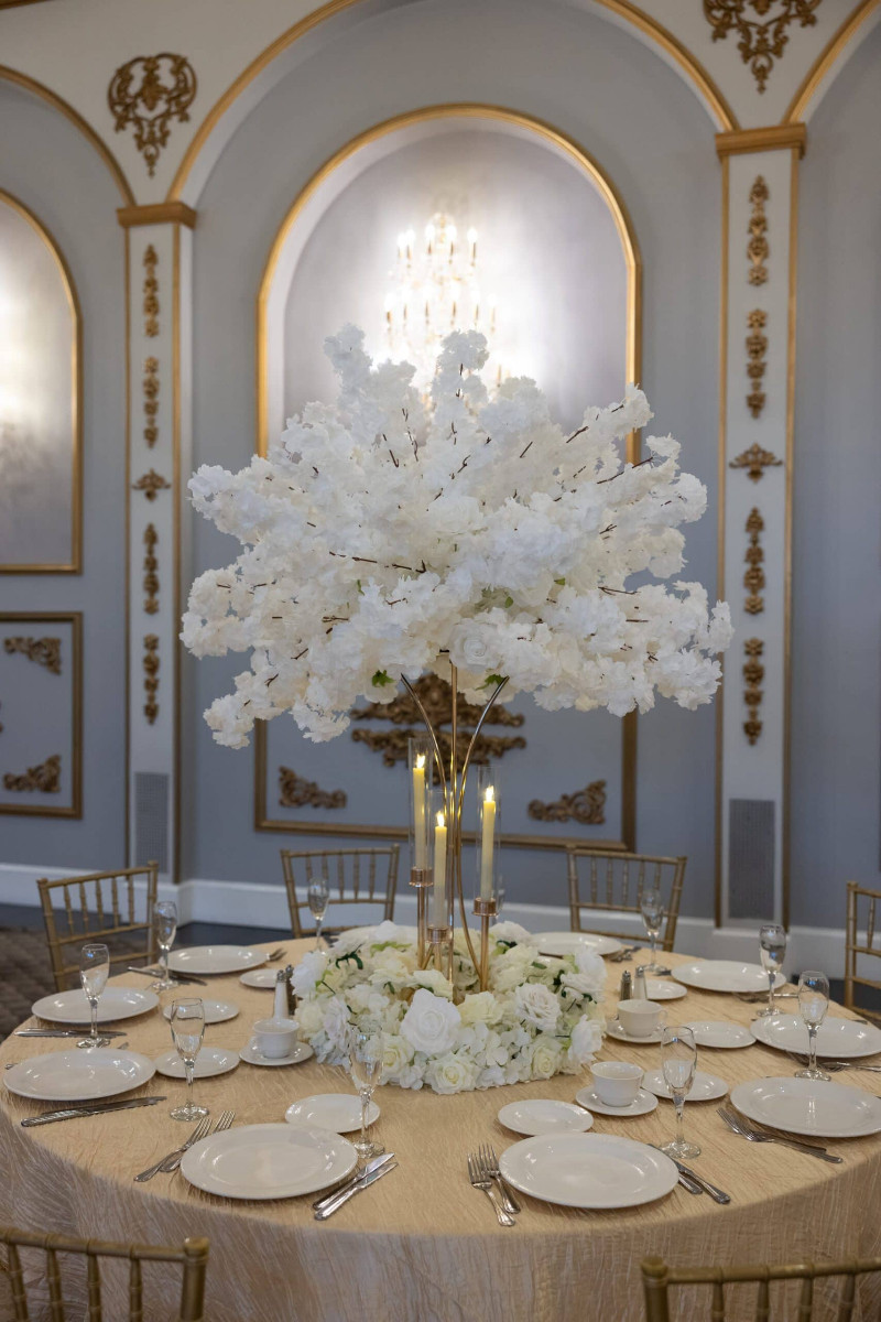 Timeless on Gold Hourglass Stand with Gold Taper Candle Holders and Wreath