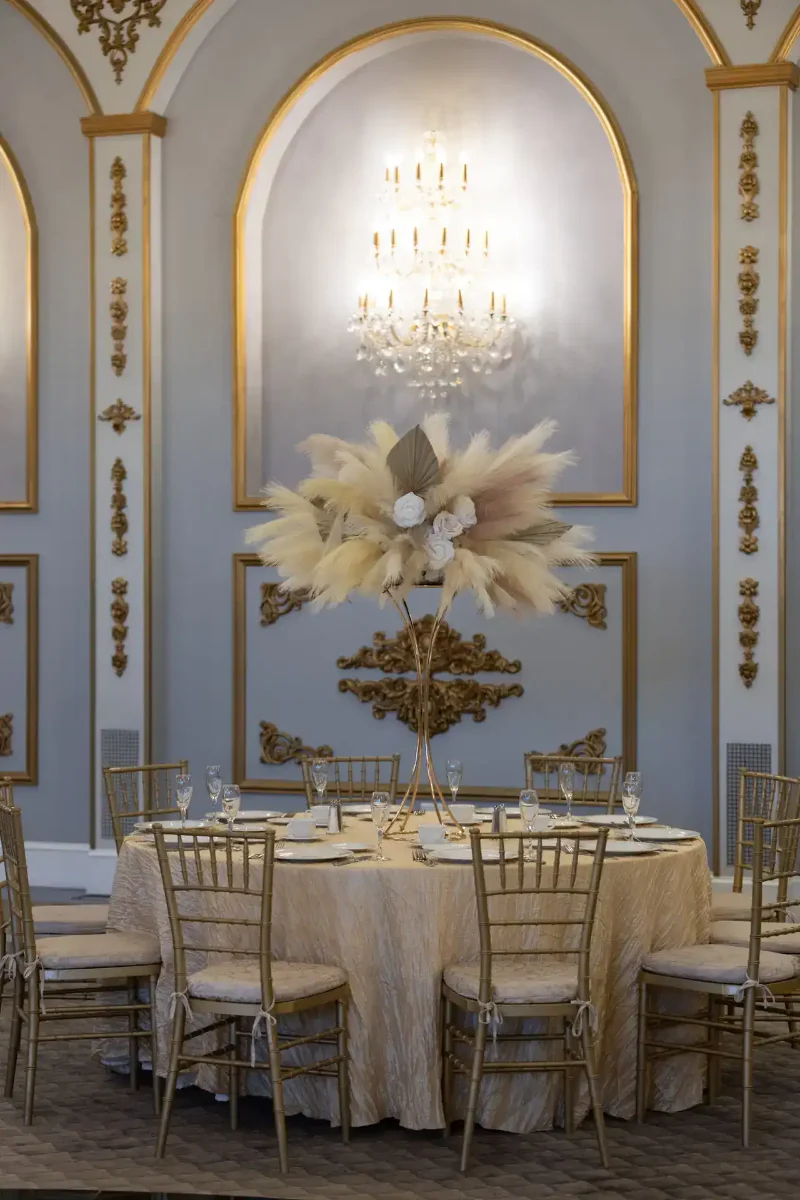 Pampas on Gold Hourglass Stand