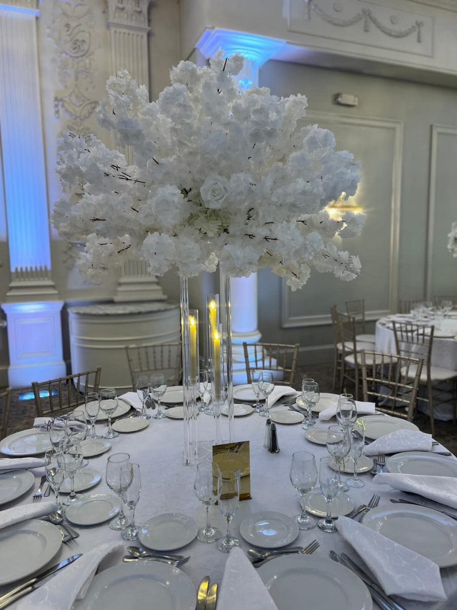 Timeless on Clear Harlow Stand with Clear Taper Candle Holders