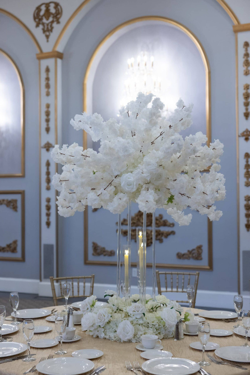 Timeless on Clear Harlow Stand with taper candle holders and Wreath