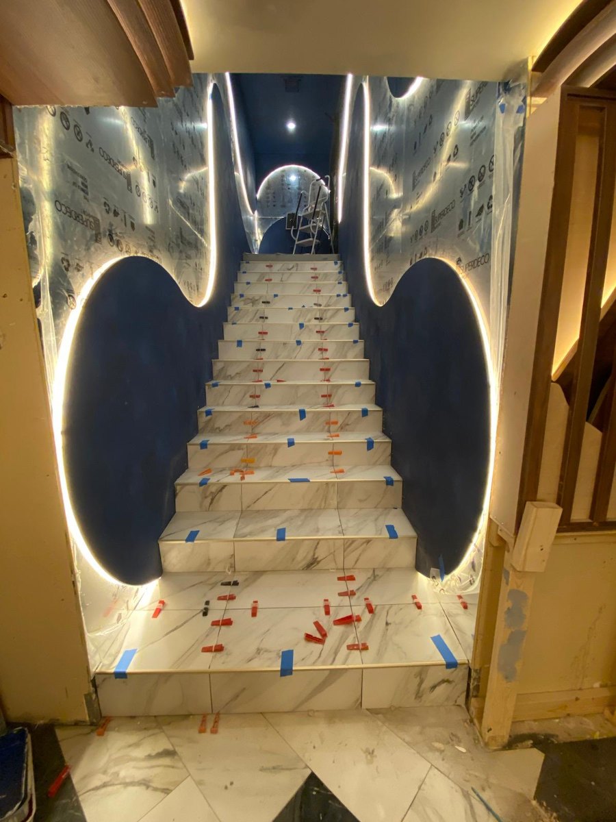 Marble Tile Staircase Installation