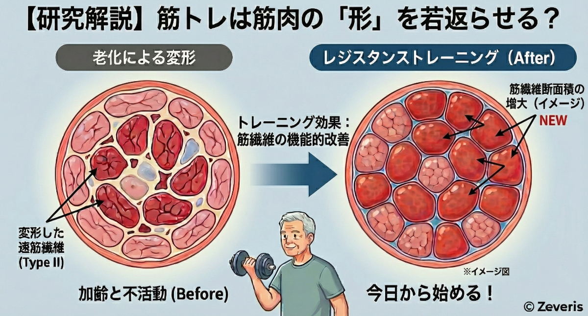 💪【研究解説】筋トレは筋肉の「形」を若返らせる?加齢による筋繊維の変形とレジスタンストレーニングの効果
