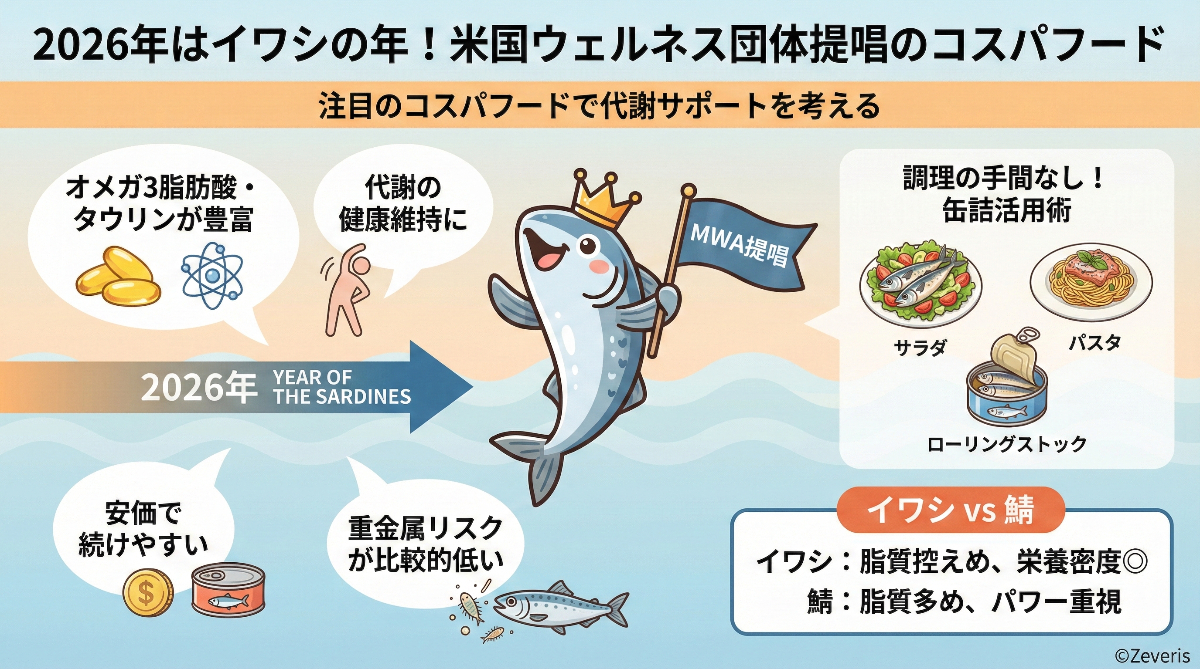 【2026年はイワシの年】米国ウェルネス団体が提唱!注目のコスパフードで代謝サポートを考える